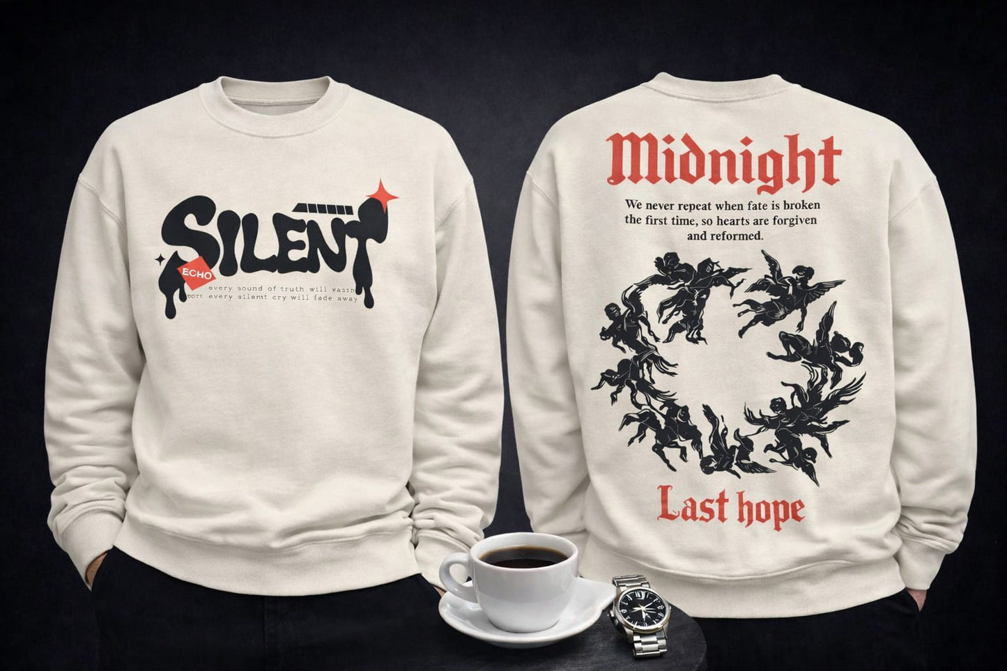 Dark aura sweatshirt 100% cotton fleece (off white)