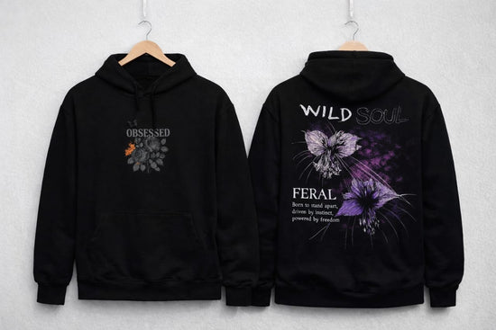 WILD SOUL BLACK HOODIE FLEECED COTTON 100%