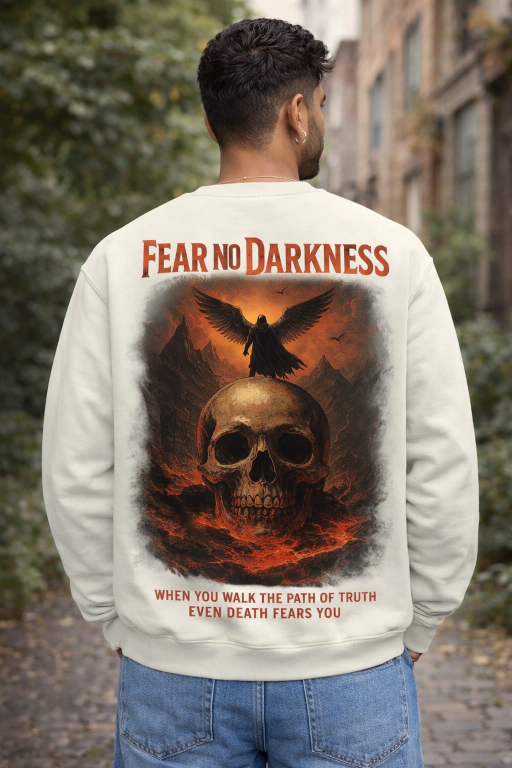 Fear No Darkness - White Graphic Sweatshirt