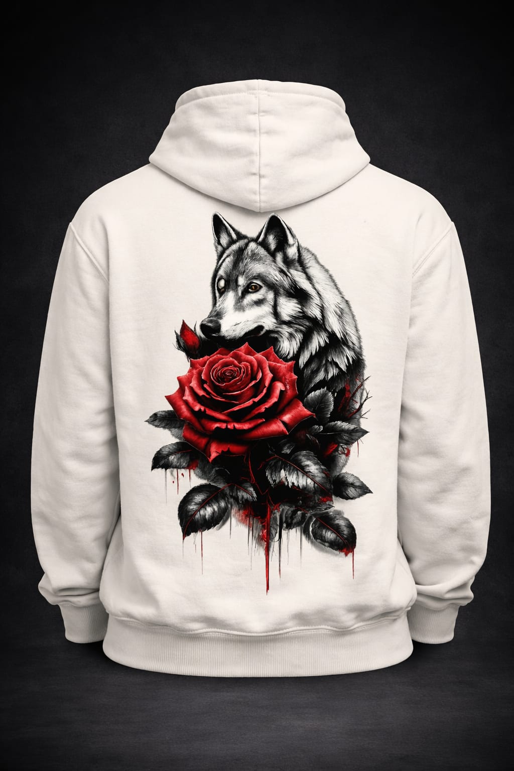 Wolf rose off white hoodie fleeced cotton 100%