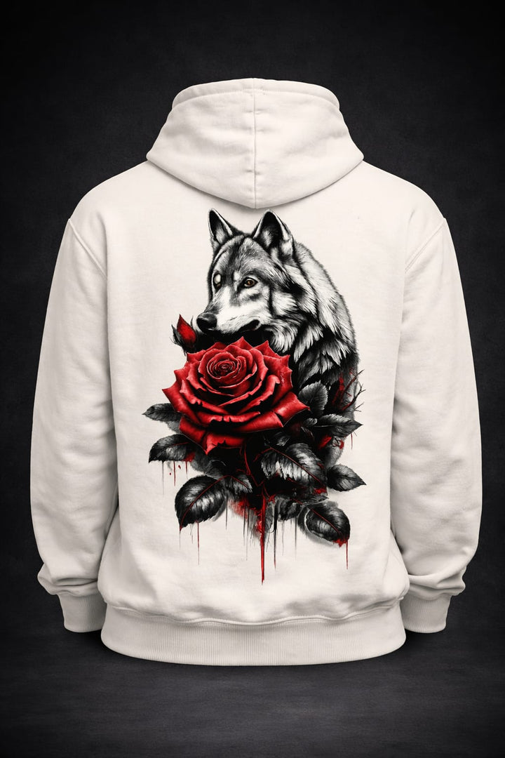 Wolf rose off white hoodie fleeced cotton 100%