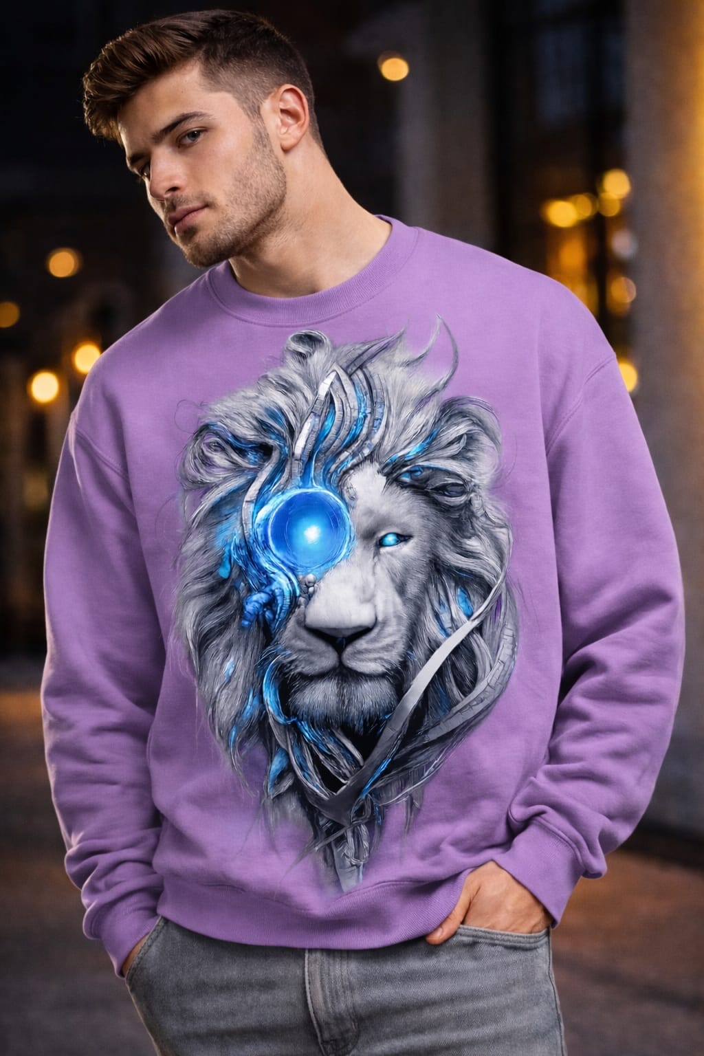Eagle wolf sweatshirt 100% cotton fleece (lavender)