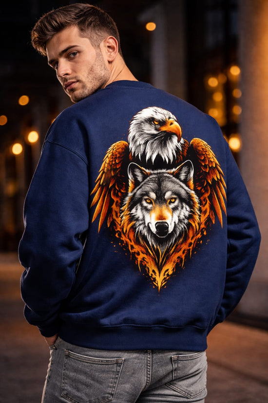 Eagle wolf sweatshirt 100% cotton fleece (navy blue)