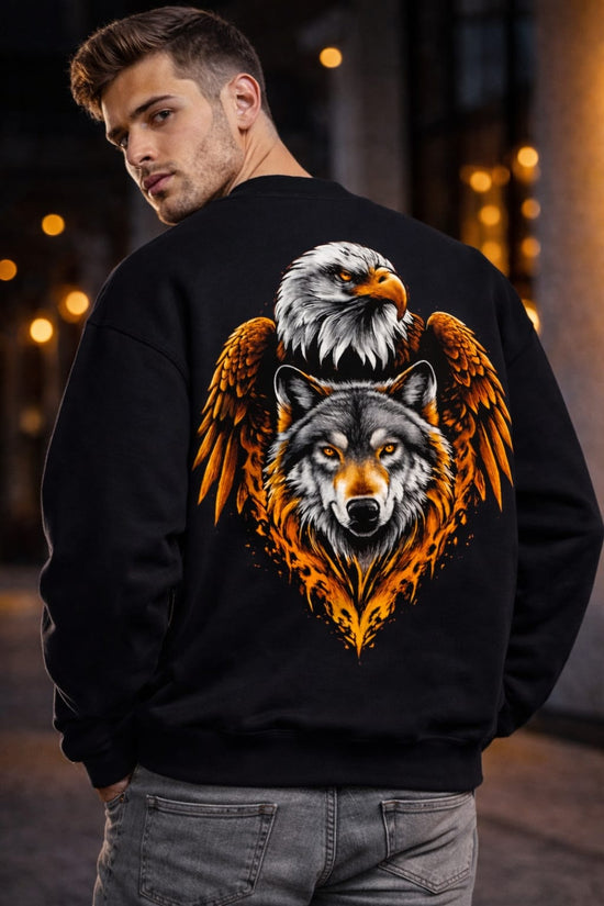 Eagle wolf sweatshirt 100% cotton fleece (black)
