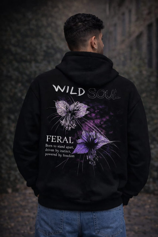 WILD SOUL BLACK HOODIE FLEECED COTTON 100%