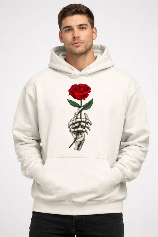 Wolf rose off white hoodie fleeced cotton 100%