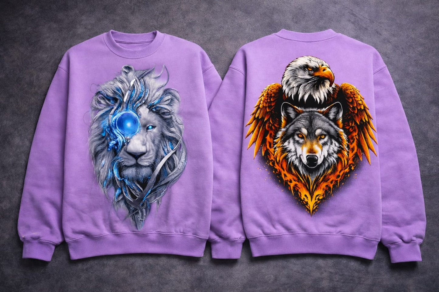 Eagle wolf sweatshirt 100% cotton fleece (lavender)