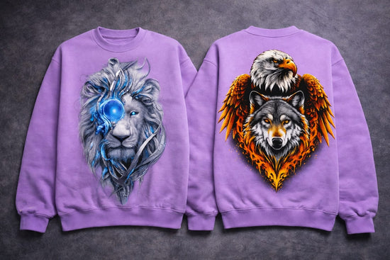 Eagle wolf sweatshirt 100% cotton fleece (lavender)