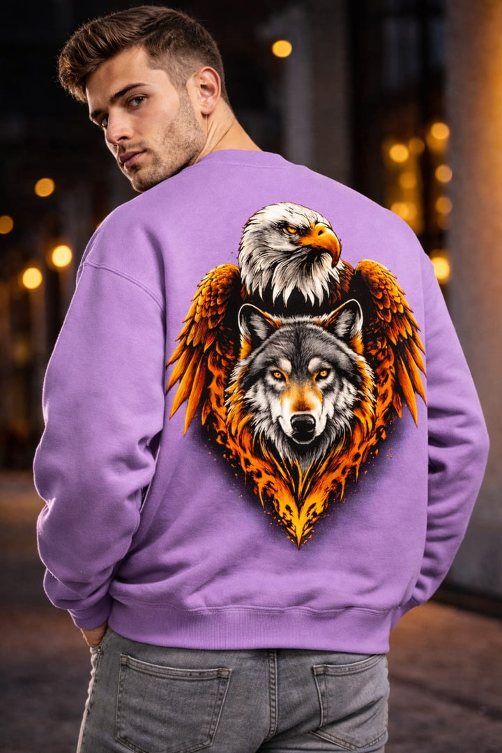 Eagle wolf sweatshirt 100% cotton fleece (lavender)