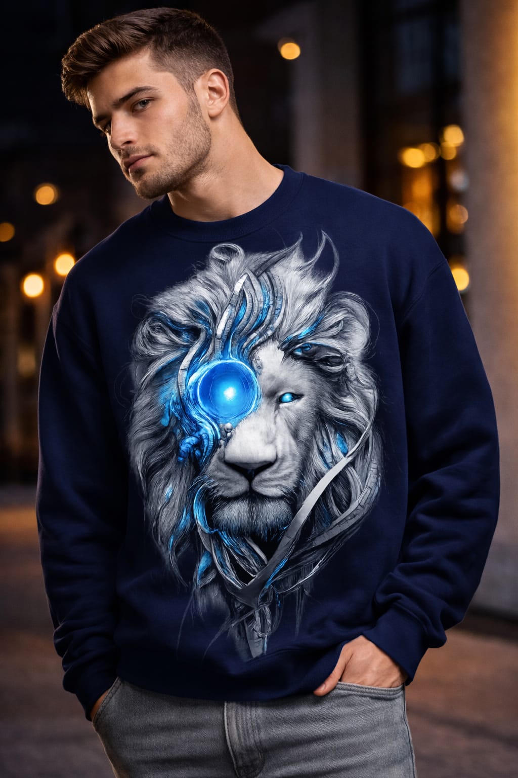 Eagle wolf sweatshirt 100% cotton fleece (navy blue)