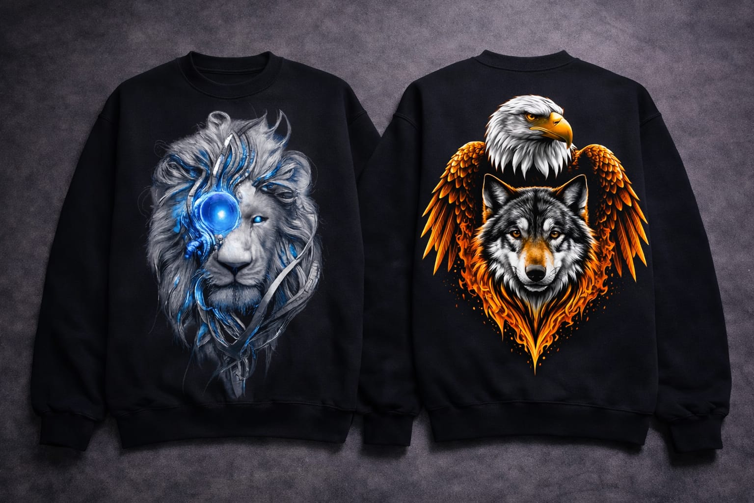Eagle wolf sweatshirt 100% cotton fleece (black)